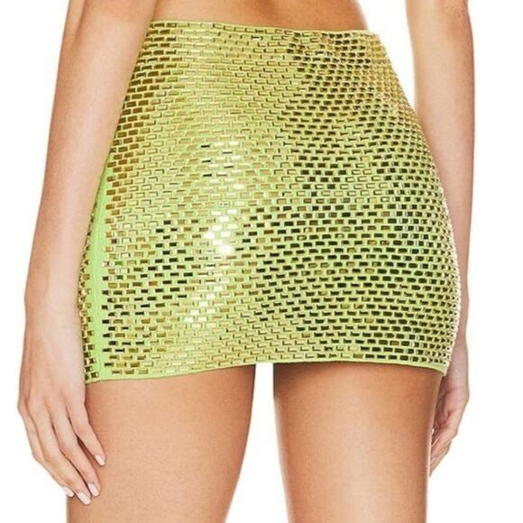 Retrofete Koko Mini Skirt in Lime Punch Size XS NWOT Mini Beaded - Picture 2 of 8